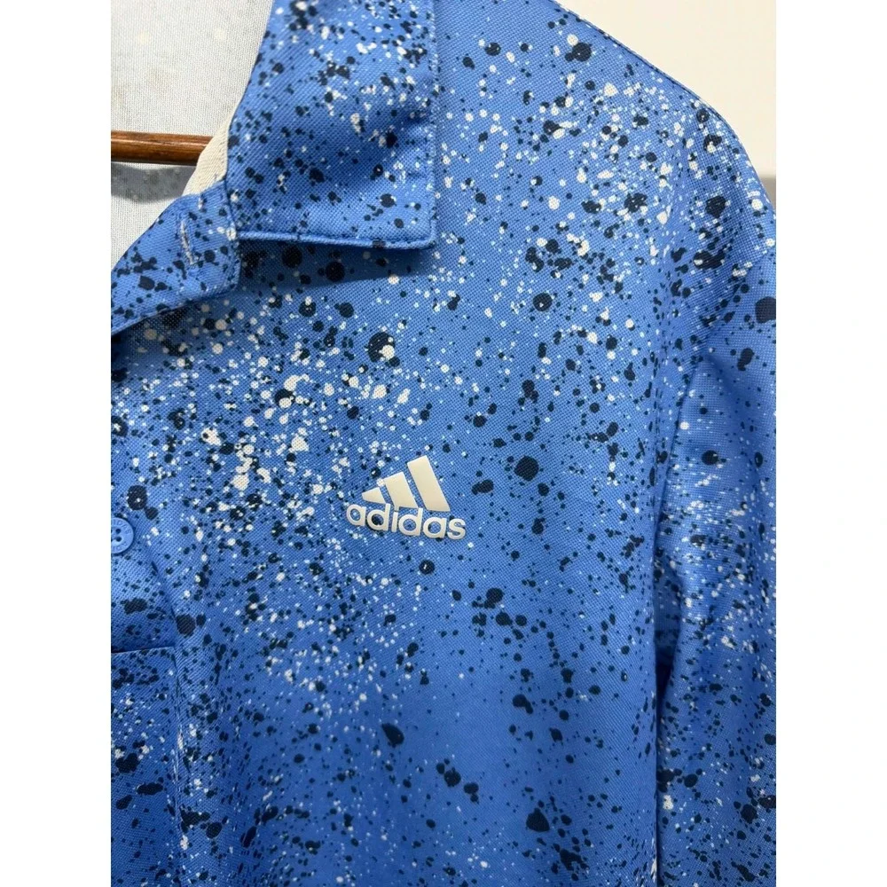 Men's Adidas Golf Collared‎ Shirt Blue Paint Splattered Size L